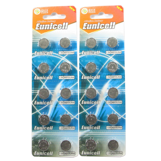 20 Eunicell AG13 A76 LR44 357 L1154 Button Cell 1.5V Battery Long Shelf Life 0% Mercury (Expire Date Marked)
