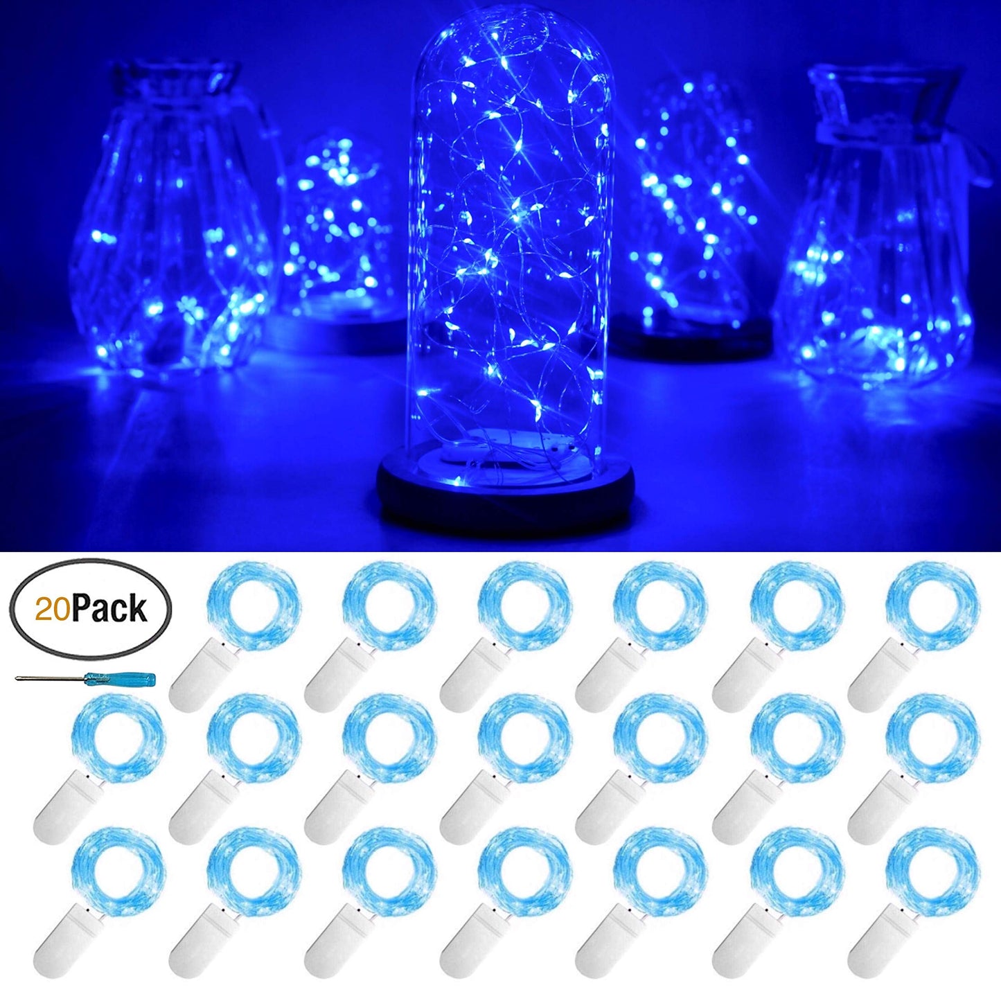 FELISHINE 20 Packs Fairy String Lights, 6.6FT 20 LEDs Battery Operated Silver Copper Wire Starry String Light for DIY Party Christmas Costume Wedding