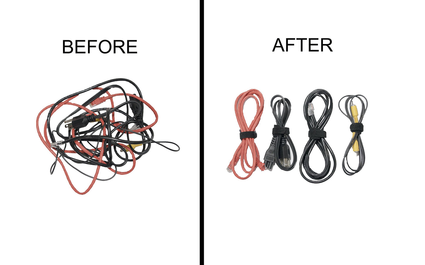 Cable Management Ties(30) 8" Reusable Self-Gripping Cord Straps- Organize Cables, Cords, and Wires- Simple Cord Organizer for Desks and Office (Black)
