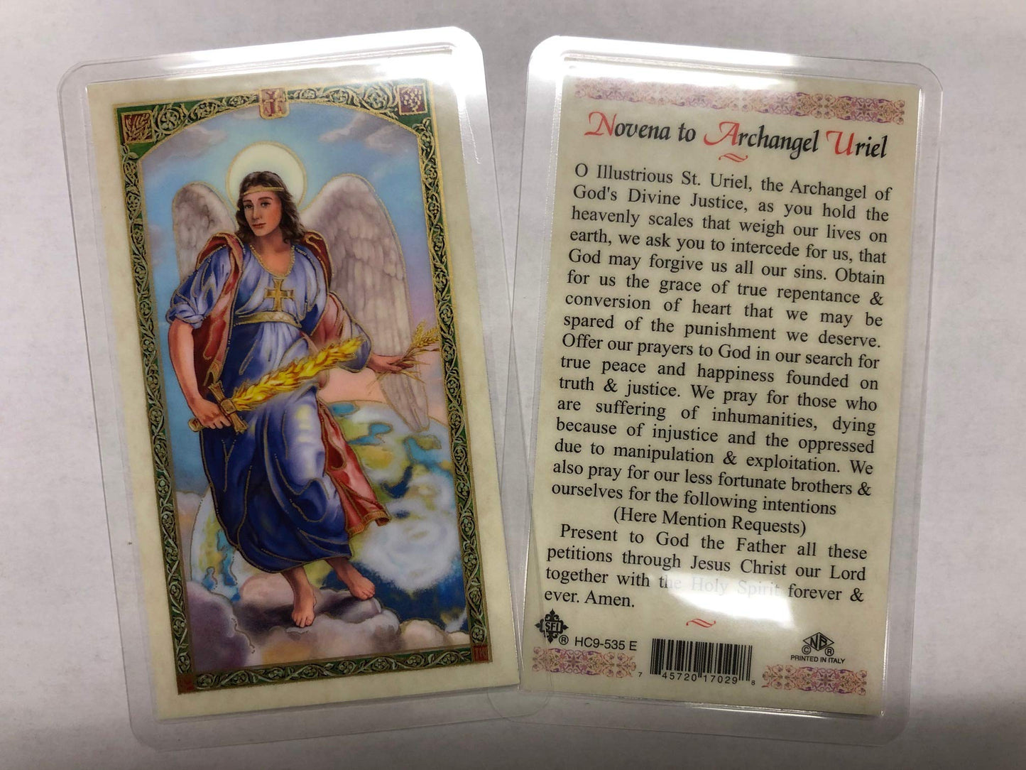 St. Francis Imports Holy Prayer Cards for The Novena to Archangel Uriel in English Set of 2 HC9-535E, Multi