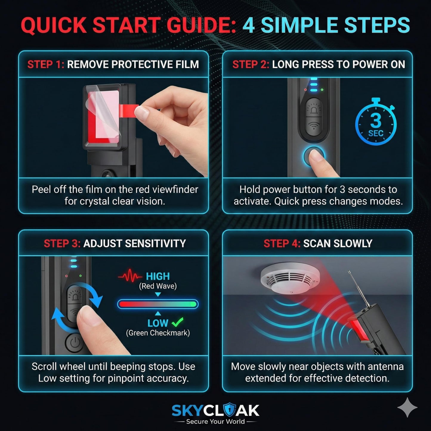 SKYCLOAK Hidden Camera Detectors - 2026 Portable Hidden Camera Detector & Bug Detector, Travel Gadgets for Privacy, Hotel Safety Devices, Tech