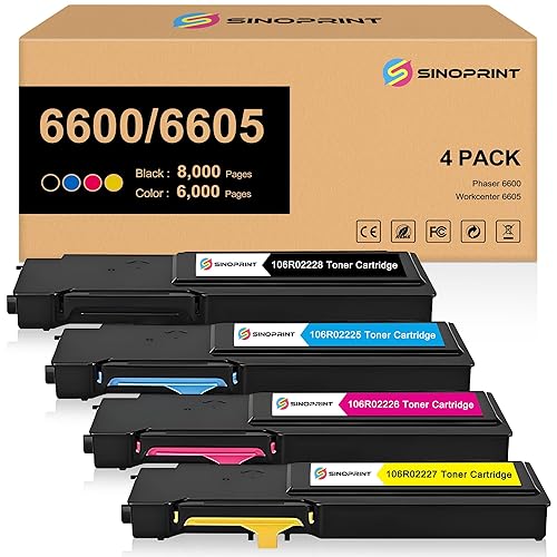 SINOPRINT 6600 6605 Toner Cartridge High Capacity use for 106R02225 106R02226 106R02227 106R02228 Toner Replacement for Xerox Phaser 6600 WorkCentre