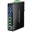 TRENDnet 7-Port Industrial Gigabit PoE+ DIN-Rail Switch, TI-PG62, 120W PoE Power Budget, 14Gbps, IP50 Rated, NDAA & TAA Compliant, Ethernet Splitter