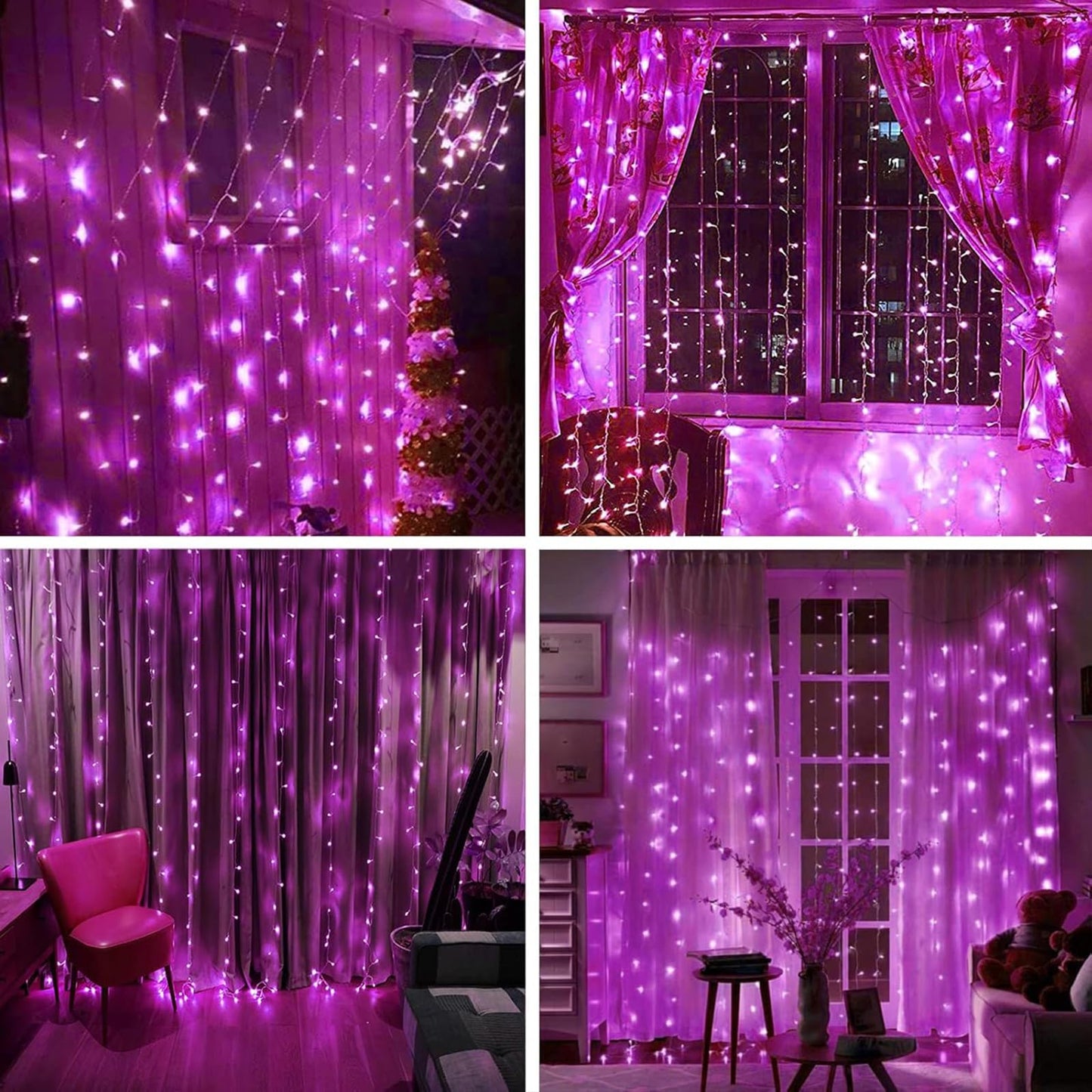 XINXIANLIAN 300LED Solar Curtain Lights USB & Solar Dual Powered Waterproof Fairy String Lights 8 Modes Twinkle for Home Indoor Outdoor Use Garden