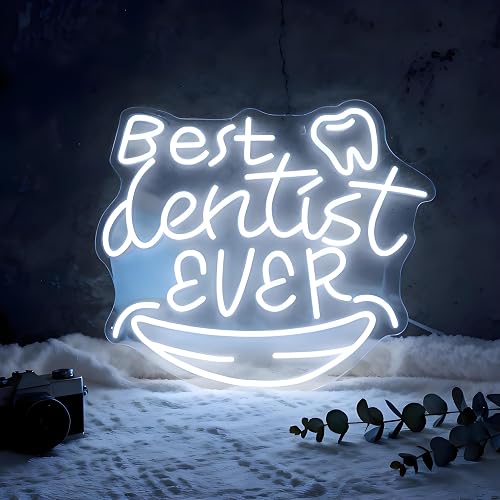 Best Dentist Ever Neon Sign, White LED Accent USB Powered Decorative Neon Light for Dental Clinic Office Waiting Room Dentist Office Wall Table Decor