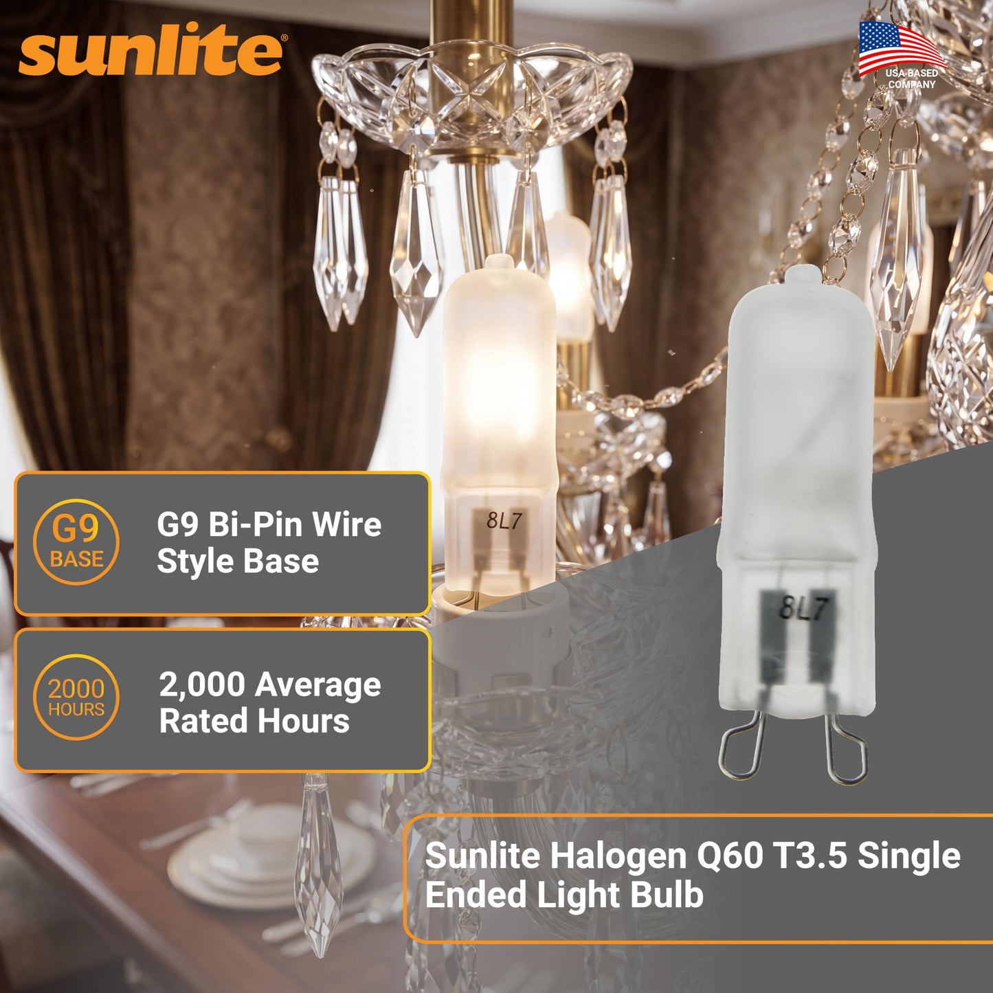 Sunlite Halogen Q50 T3.5 Single Ended Light Bulb, 50 Watts, 600 Lumens, 120 Volts, G9 Bi-Pin Wire Style Base, 100 CRI, Dimmable, Title-20 Compliant