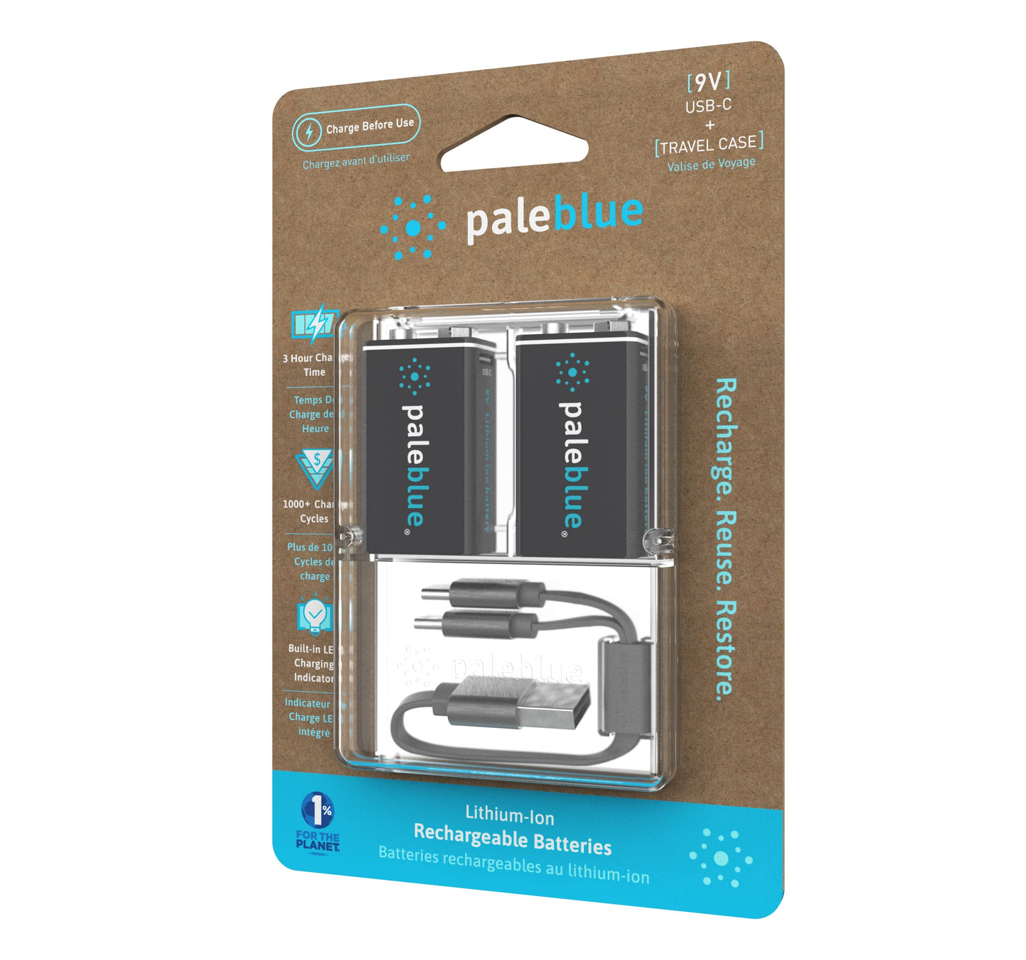 paleblue Earth LLC PB-9V-C Batteries 9-Volt Lithium 2 pk Clamshell