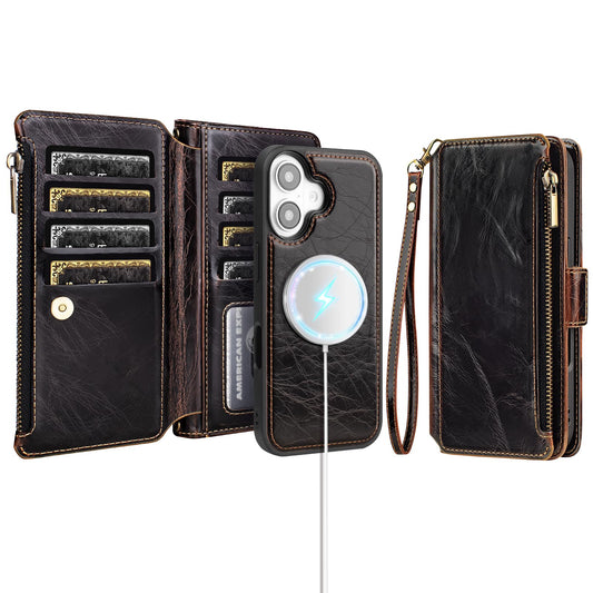 Antsturdy Compatible with Magsafe Magnetic 2 in 1 Detachable iPhone 16 Wallet Case with Credit Card Holder Slots,PU Leather Flip RFID Blocking Phone