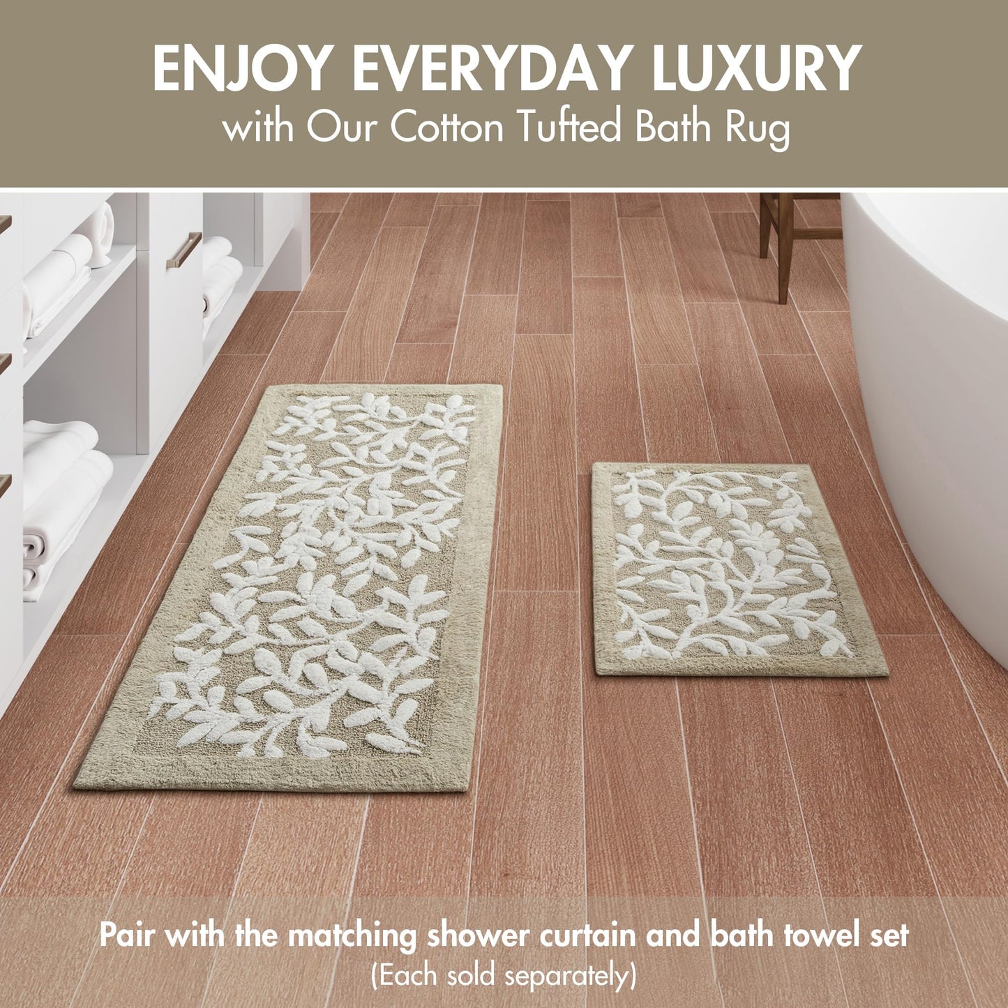 Madison Park Serene 100% Cotton Tufted Bathroom Rug - High & Low Tufting Floral Leaf Design, Quality Luxurious Plush Medium Pile Bath Mat Absorbent…