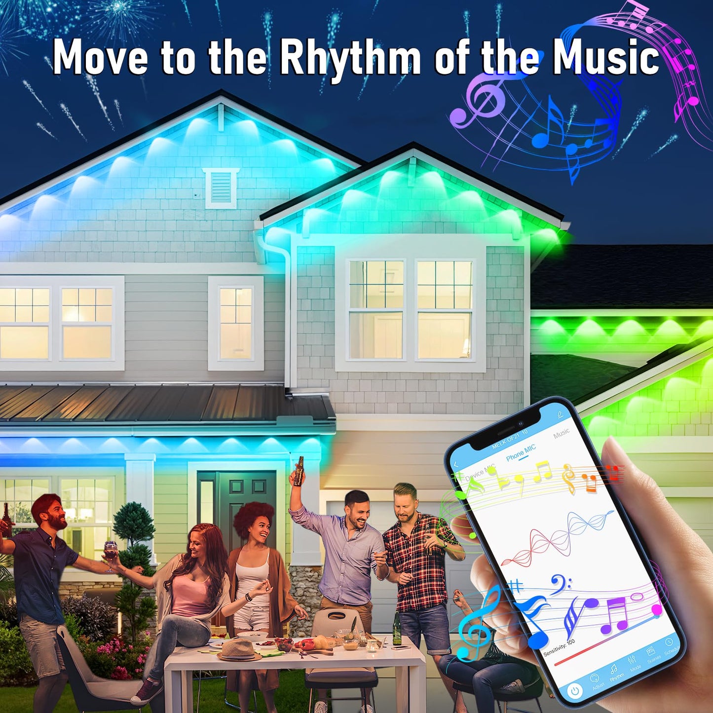 MUCCCUTE Permanent Outdoor Lights for Easter150ft RGB + IC Eaves Lights with App & Remote Control, Outdoor String LED IP67 Waterproof for Holidays New