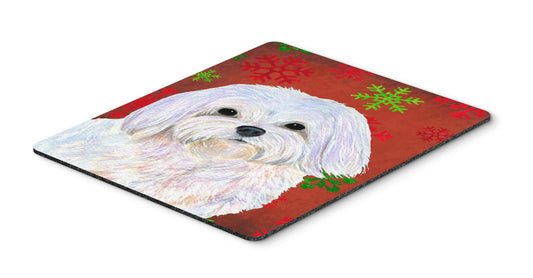 Caroline's Treasures SS4689MP Maltese Red and Green Snowflakes Holiday Christmas Mouse Pad, Hot Pad or Trivet for Home Office Gaming Working Computers