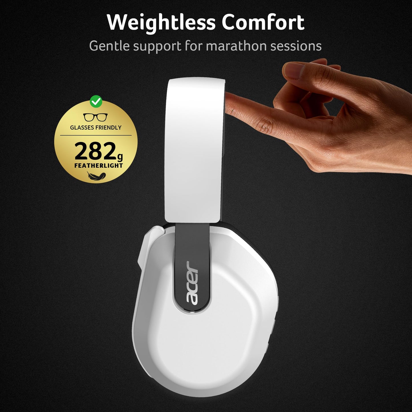 acer Wireless Gaming Headset for PS5/PS4, PC, Mac, 2.4GHz & Bluetooth 6.0 Gaming Headphone with Flip-to-Mute Mic, Lightweight Glasses-Friendly, 70H