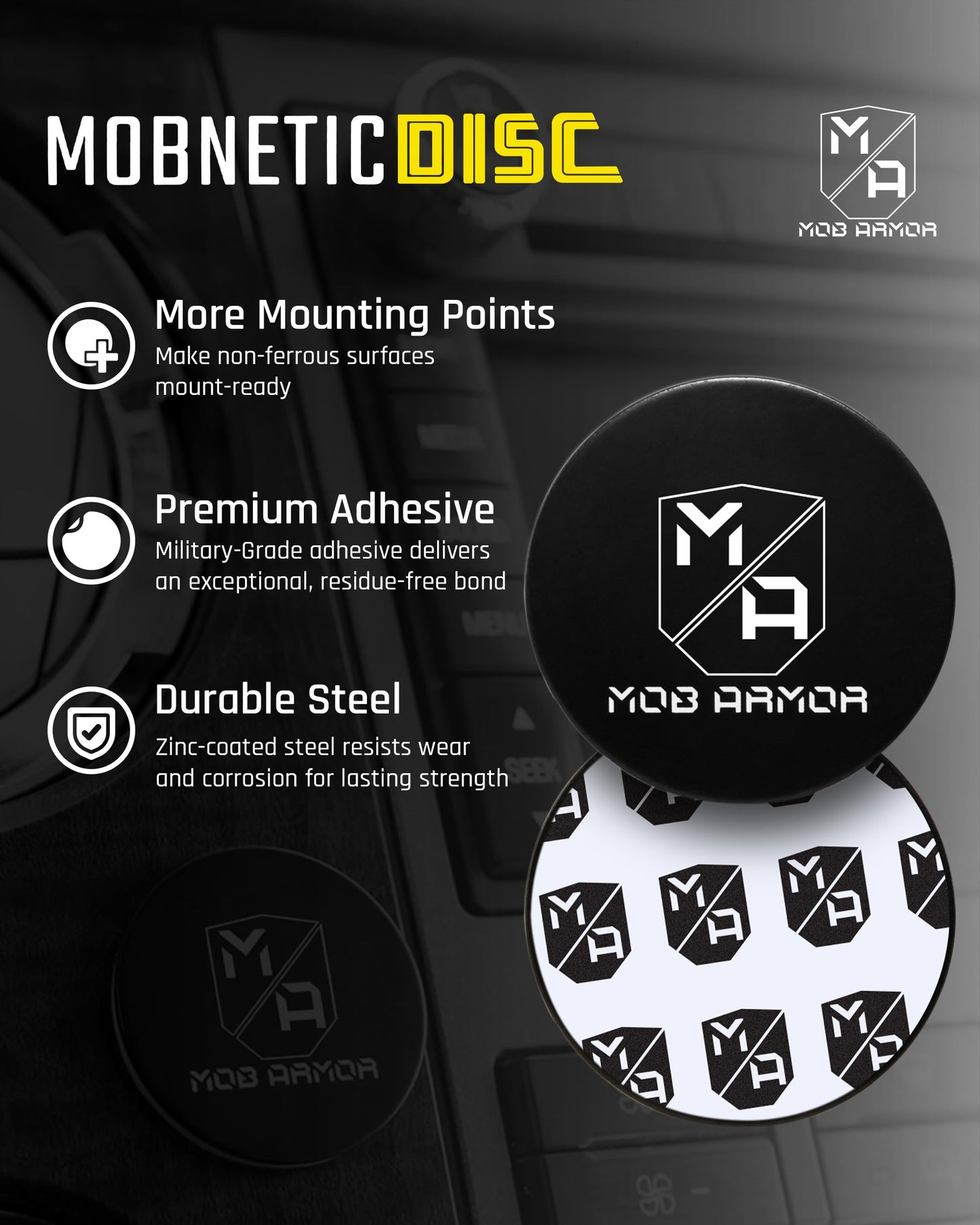 Mob Armor Magnetic Phone Mount Plates - Strong Adhesive Steel Discs for MobNetic Maxx & Mob Magnetic Car Mounts, Compatible with Phone Magnet Plates