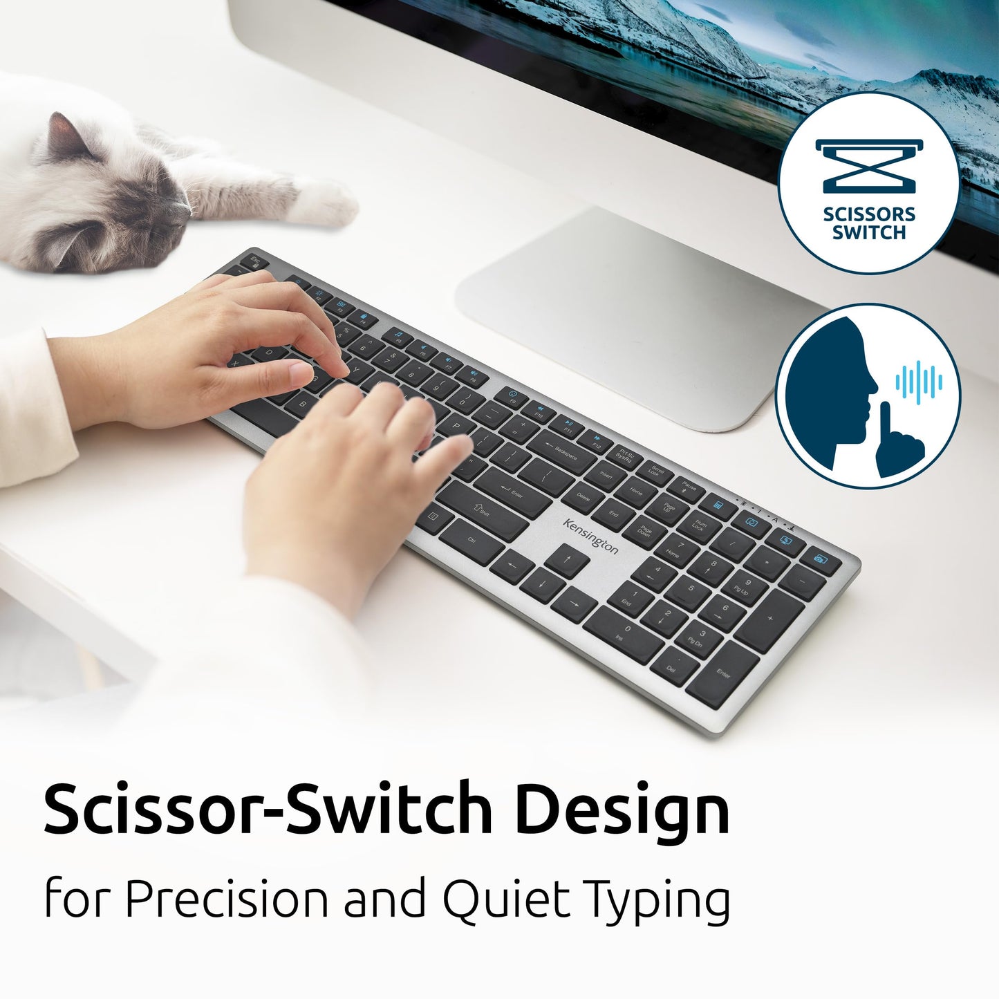 Kensington KB535 Wireless Keyboard, Bluetooth & 2.4GHz Connection, Full-Size Layout, Quiet Scissor-Switch Keys, Programmable, Copilot Hotkey