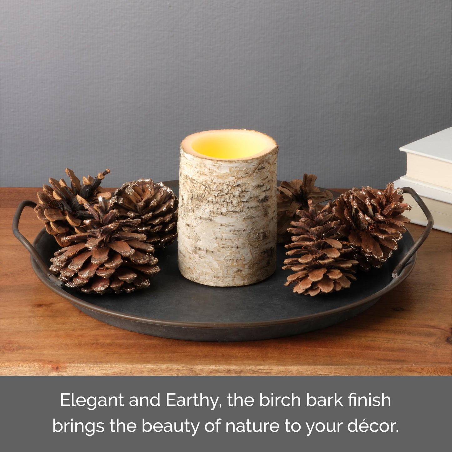 Mikasa Birch Look Wax LED Flameless Pillar Candle, Centerpiece, Wedding Decor, Holiday Decorating