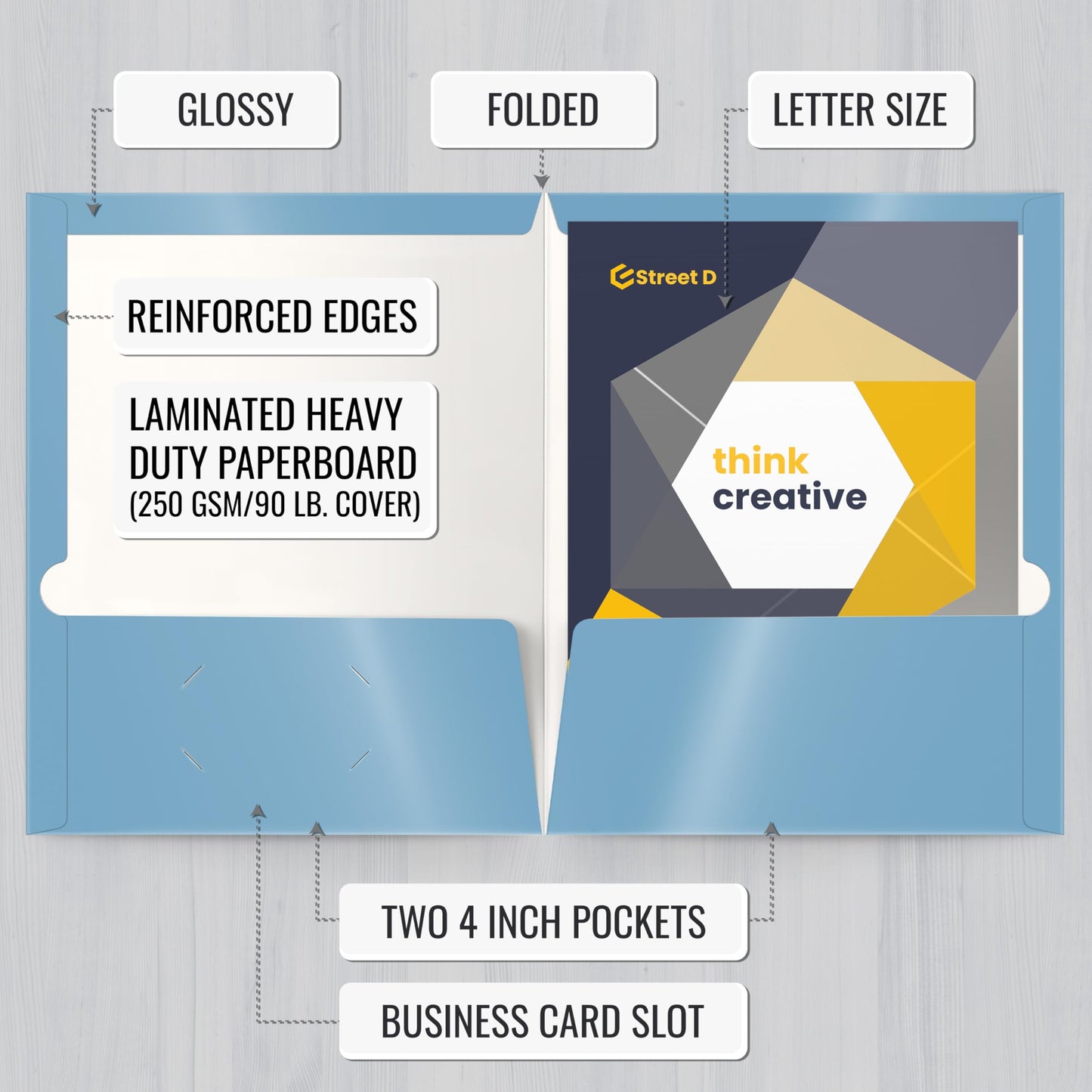 Better Office Products 2 Pocket Glossy Laminated Light Blue Paper Folders, Letter Size, Lt. Blue Paper Portfolios Box of 25 Light Blue Folders