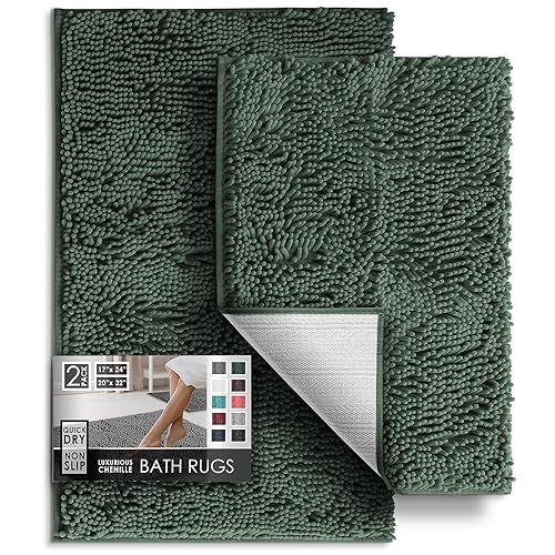 Hearth & Harbor Bathroom Rugs, Chenille Bath Mat - Machine Washable Bath Mats for Bathroom Non-Slip Backing Rubber, Quick Dry Bathroom Mat