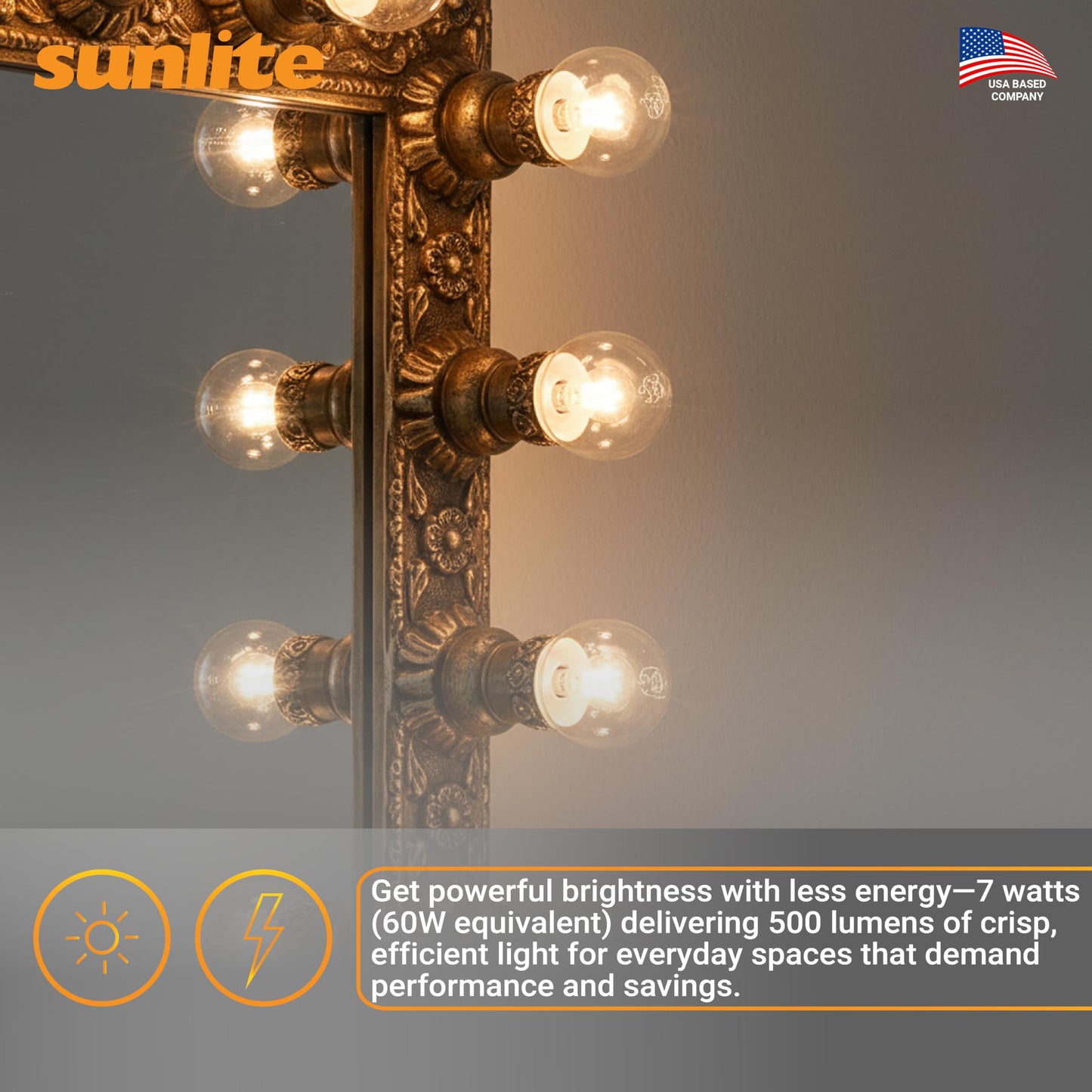 Sunlite G16 LED Dimmable Decorative Globe Vanity Light Bulbs, Frosted, 7W (60W Equiv.), 500 Lumens, Medium E26 Base, Mirror Lights for Bedroom