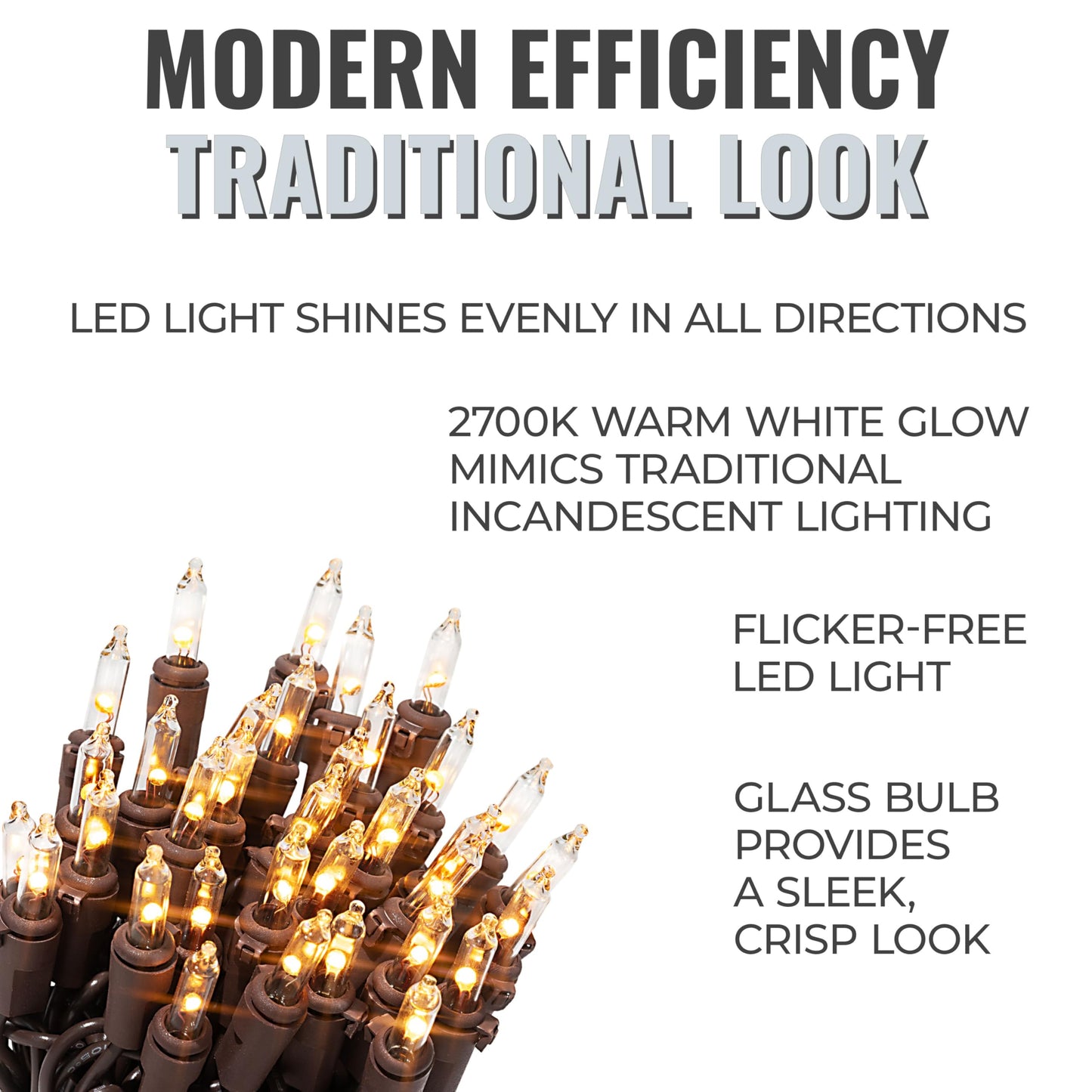 612 Vermont 35 Clear LED Christmas String Lights on Brown Wire Cord, UL Approved, Indoor and Outdoor Use, 8.5 Foot of Lighted Length, 9.8 Foot