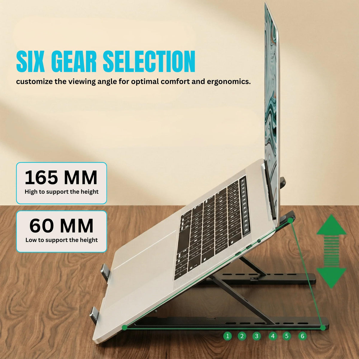 VerdeVida Laptop Stand, Portable Laptop Holder Computer Stand for Desk, Metal Foldable Laptop Riser with 6 Levels Height Adjustment, Compatible