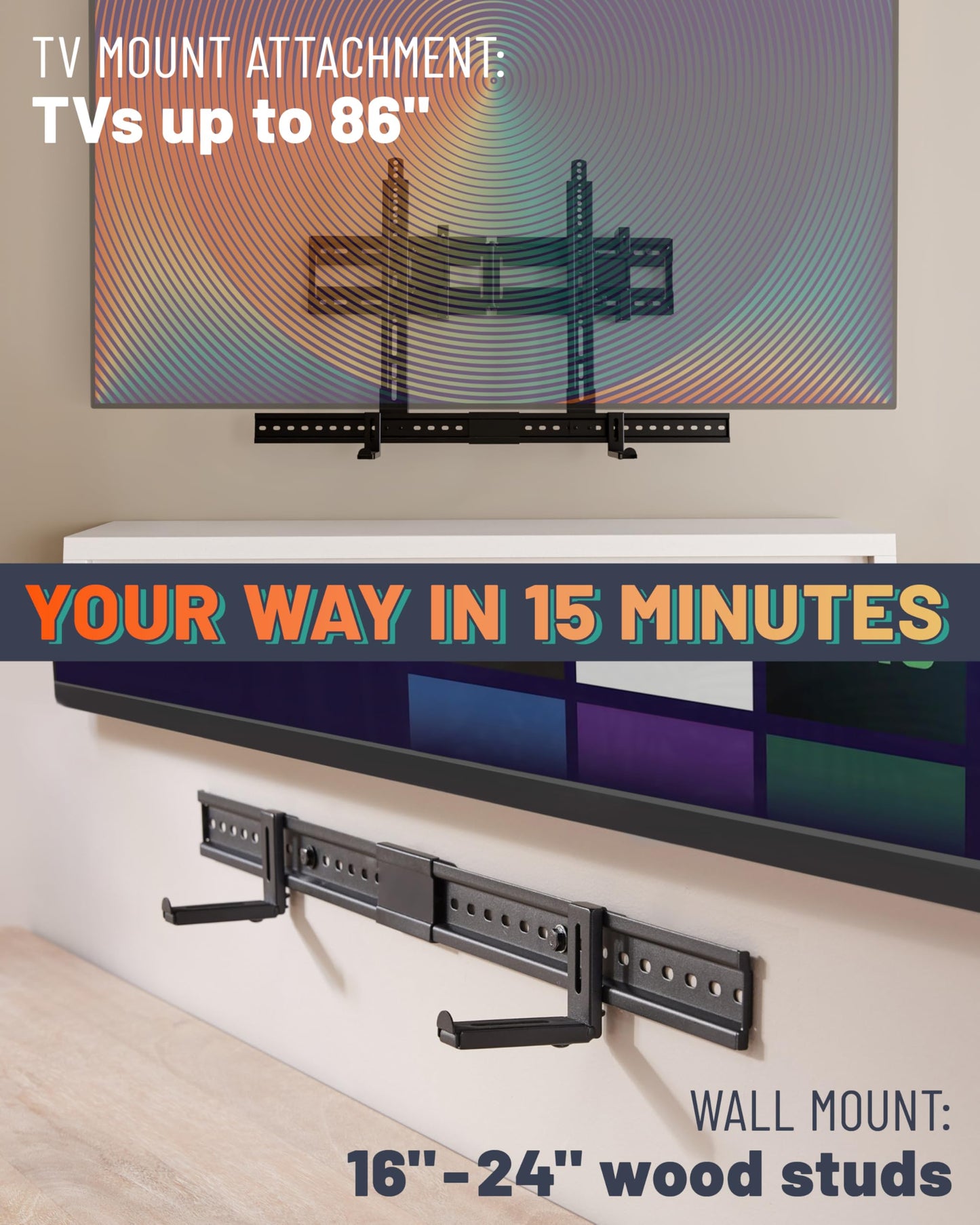 ECHOGEAR XL Soundbar Mount for Speakers up to 20lbs - Attaches to TVs up to 86” or Wood Studs 16-24”- Universal Design & 2.6” Extension for Dolby