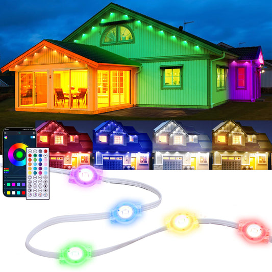 GIOIGOO 100ft Dynamic Smart RGB LED Permanent String Lights App Remote Color Sync Waterproof Outside House Lights Outdoor Transform Backyard Parties