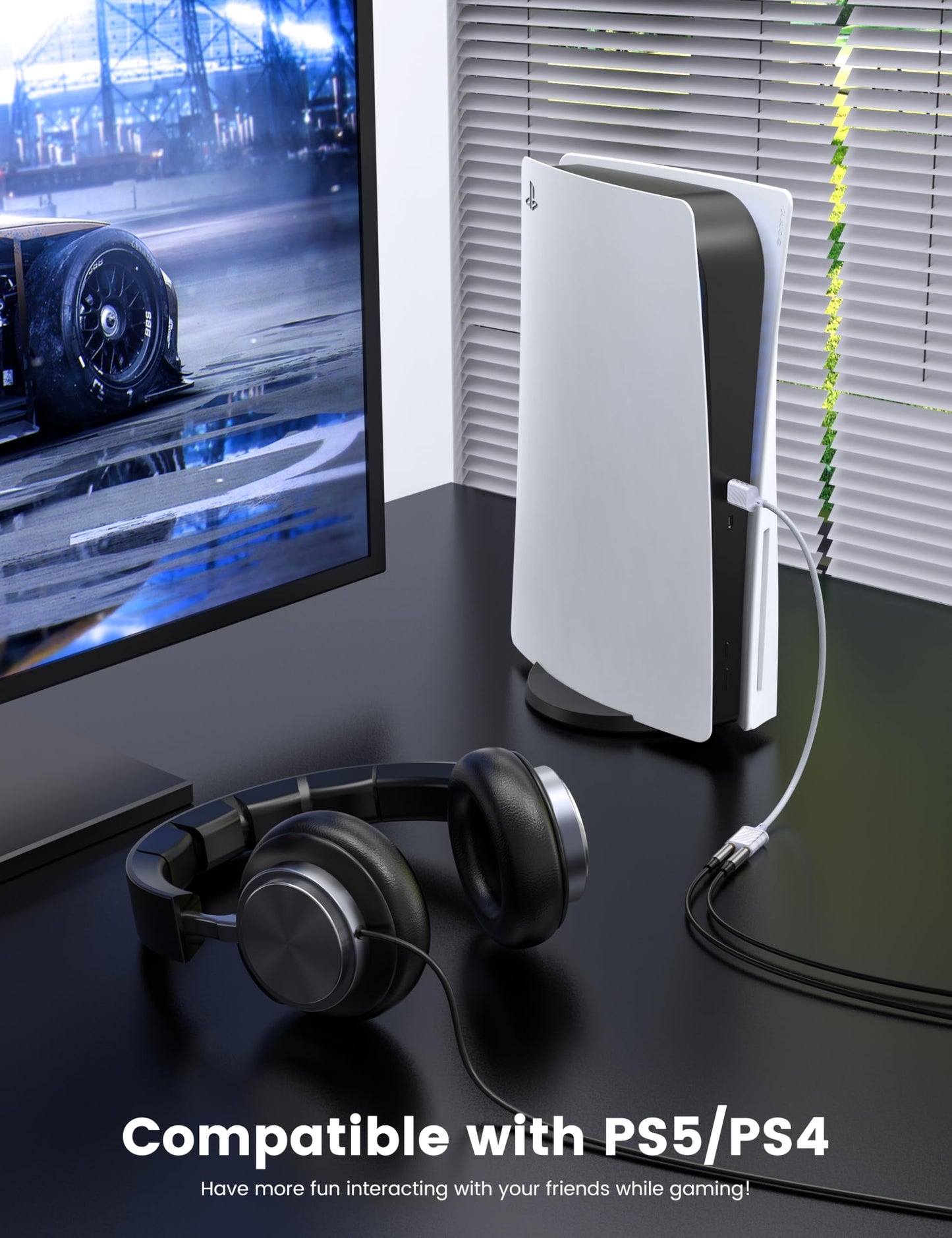 MOSWAG USB to 3.5mm Audio Adapter, External Stereo Sound Card with Dual TRS 3-Pole 3.5mm Headphone and Microphone Jack Adapter for PS4/PS5/PC/Laptop