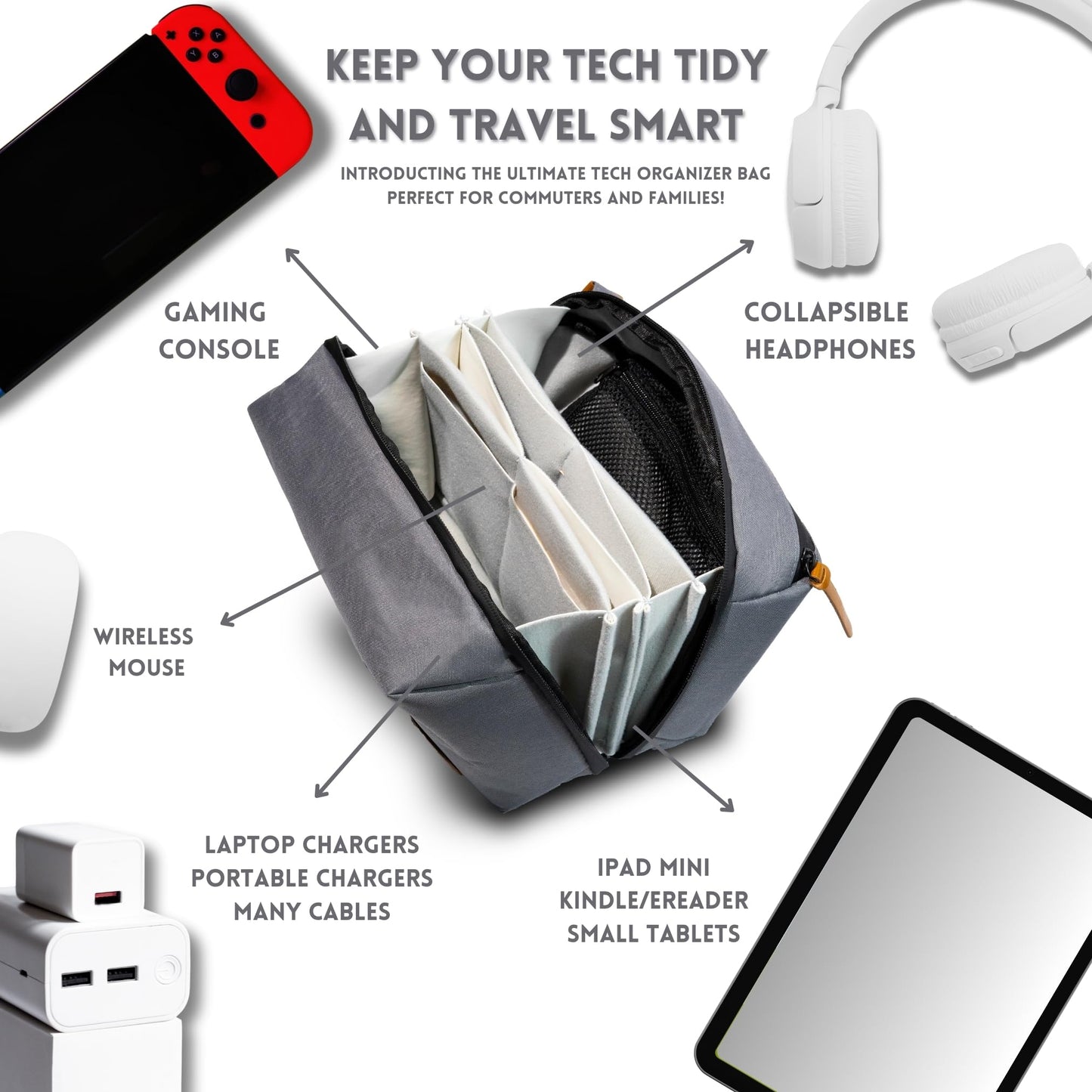 LuxAndalus Large Electronics Organizer and Tech Travel Bag - Premium Portable Case for Cables, Chargers, Cords, and Accessories - Ideal pouch for your