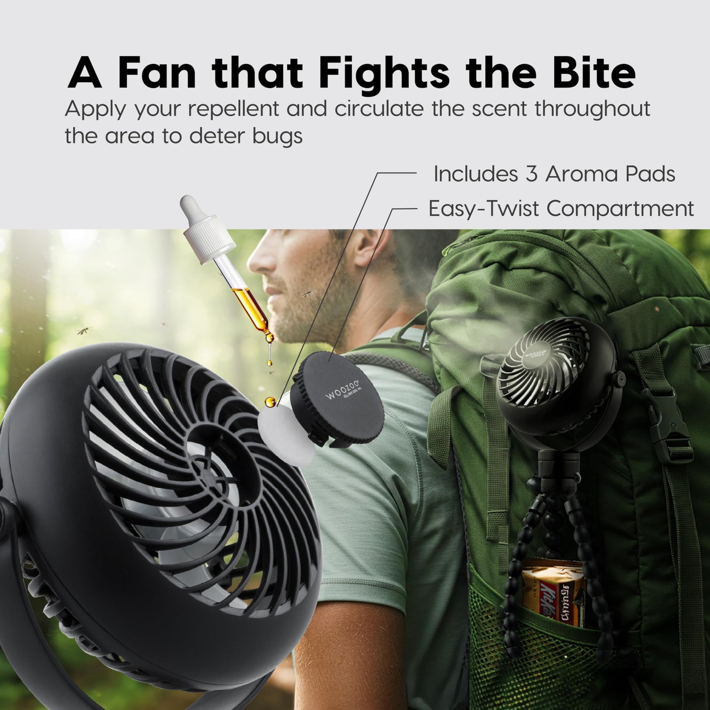 IRIS USA WOOZOO Portable Personal Fan, USB-C Charging, Tripod Stand, Black