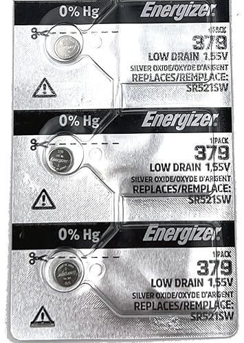 Energizer 3 Single 379 SR521SW Silver Oxide Low Drain 1.55V Coin Cell Batteries