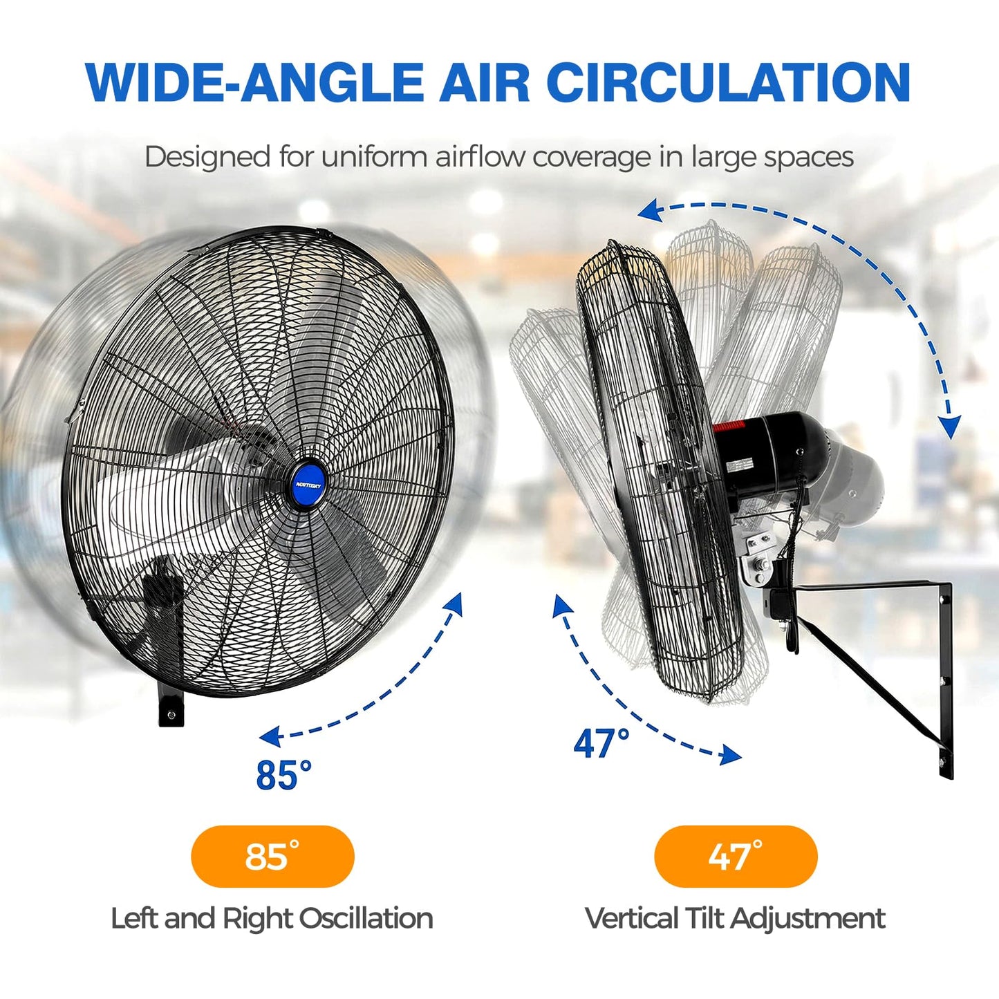 NORTHSKY 24 Inch Oscillating Wall-Mount Fan, 6,600 CFM Airflow High-Velocity Industrial Fan, 3 Speeds, 1/4 HP, Heavy Duty Fans Indoor Ideal