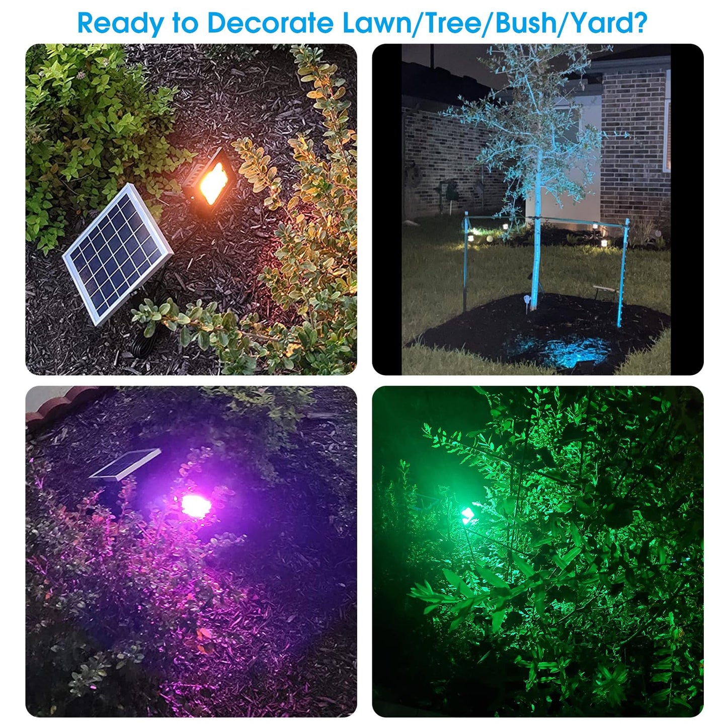 SunBonar RGB Solar Flood Lights Outdoor Solar Spotlight, 7 Singe Colors & Color Changing Spot Lights with Remote Control, 60LED IP65 Waterproof