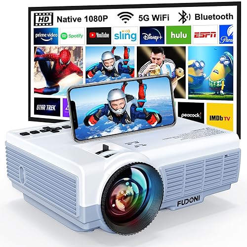 FUDONI Projector with 5G WiFi & Bluetooth, Native 1080P 18000L Portable Movie Projector for Home Theater Outdoor, Built-in Speaker, Compatible