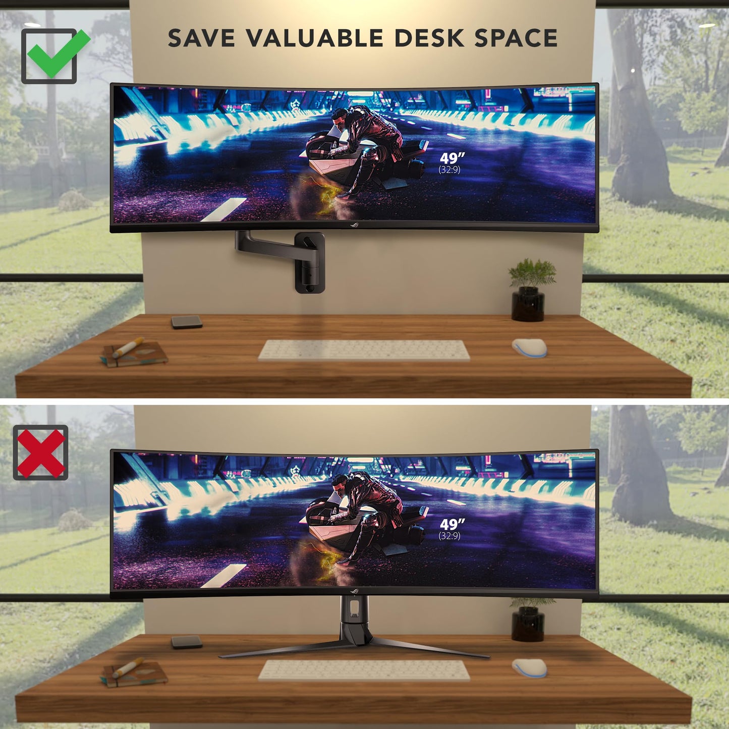 Mount?It! Heavy?Duty Wall Mount Arm for 49? Curved & Ultrawide Monitors, Gas?Spring Full Motion, 23.5? Reach, 44 lb Capacity, VESA 75/100, Single?Stud