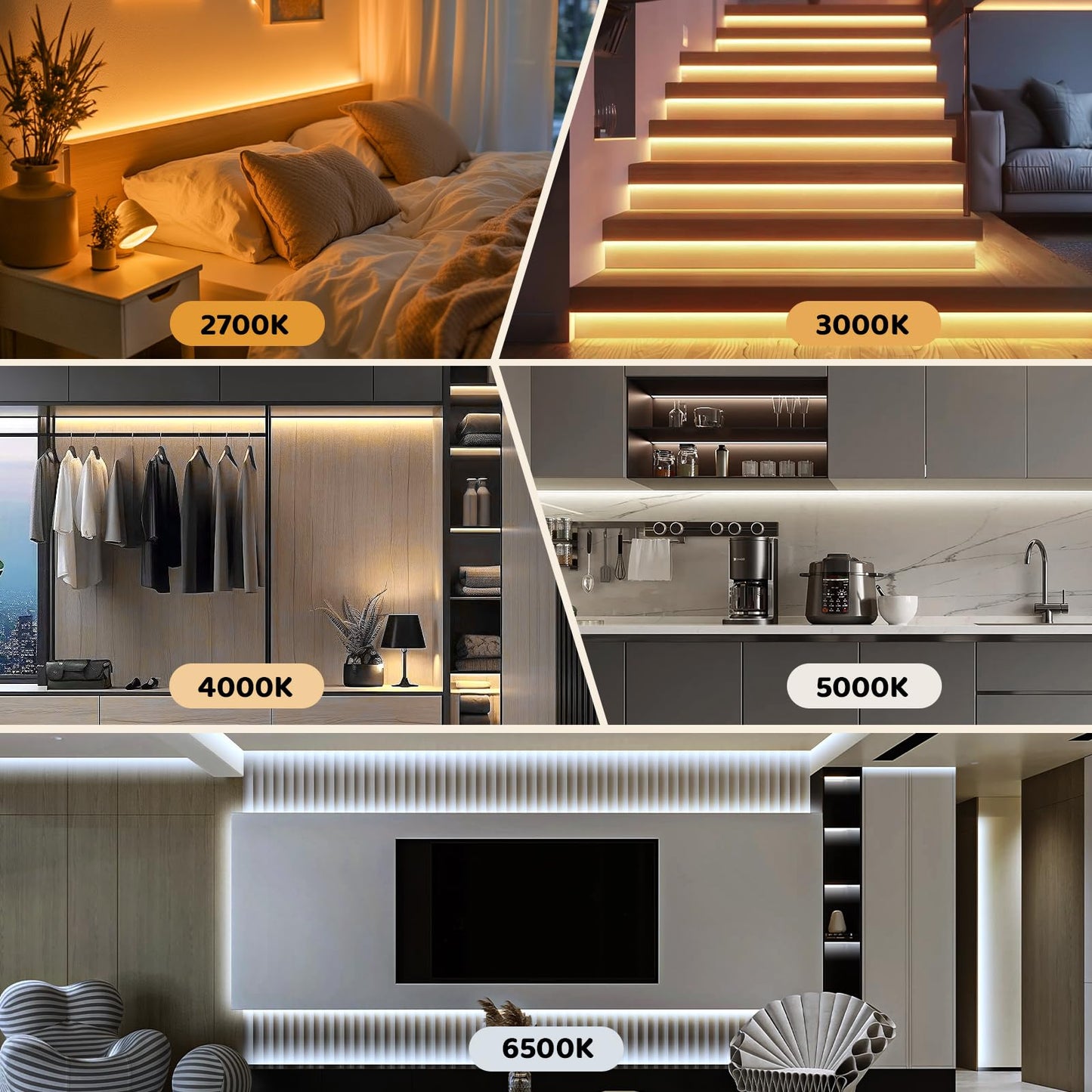 Tunable White LED Strip Light, Warm to Cool White,49.2ft Dimmable Bright LED Tape Lights with APP and Remote Control,3000K-6500K 24V Tape Light