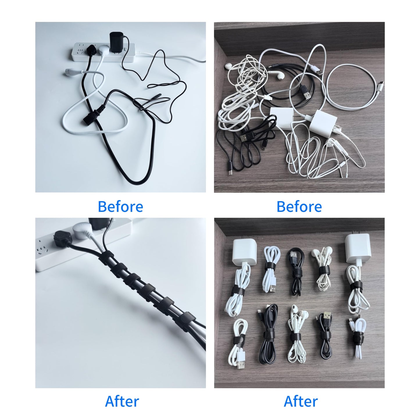 6 Inches Black Reusable Cable Ties,Multi-purpose Adjustable Cord Straps, Cable Organizer,Cord Wrap and Hook Loop Cords Management,Adjustable Cord Ties