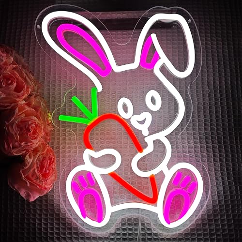 Easter Neon Sign for Wall Decor Bunny Neon Light Carrot Led Sign Carrot Rabbit Neon Neon Light Up Sign for Party Wall Decoration Home Room Children'S