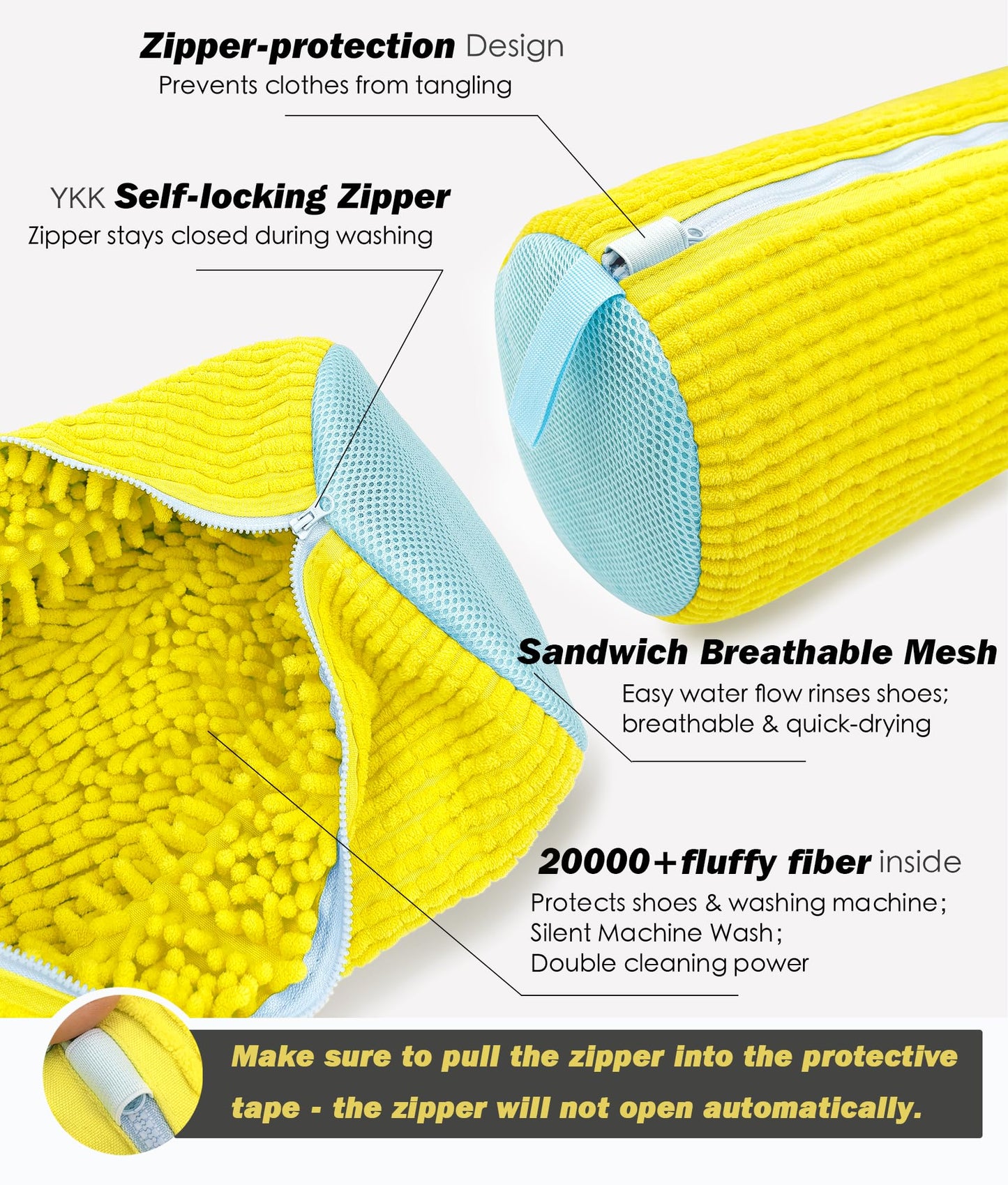 Shoe Washing Machine Bag – Reusable Laundry Bag for Sneakers & Tennis Shoes, Microfiber Lining, Self-Locking Zipper + Storage Bag