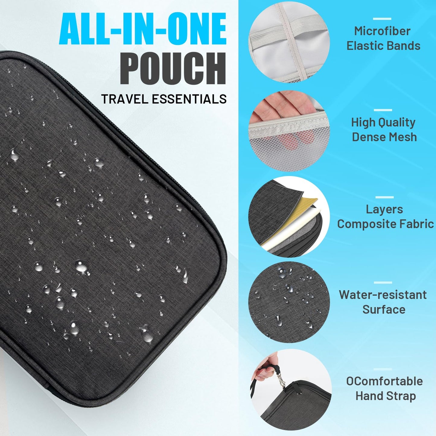 YONSEN Travel Cable Organizer Bag, Electronics Organizer Tech Pouch with Double Layers for Cords, Chargers, Phone, Earphones, USBs, SD Cards - Travel