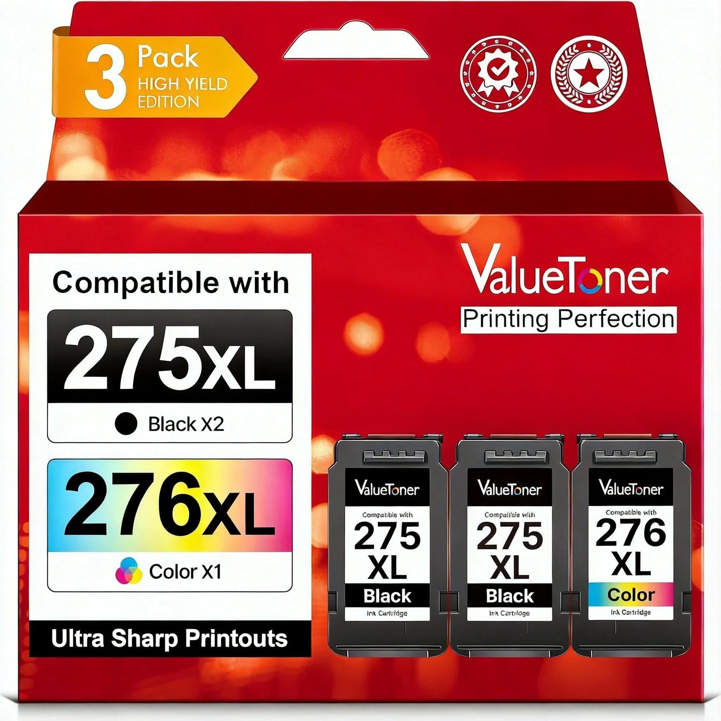 PG-275 XL/CL-276 XL (3-Pack) Compatible with Canon 275 and 276 Ink Cartridges 275XL 276XL for Printer Pixma TR4720 TS3720 TS3522 TR4722 TS3722 TS3520
