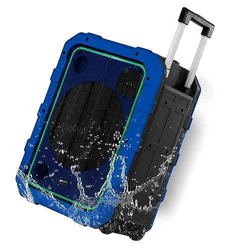 Gemini Portable Bluetooth Speaker with Wheels Party Speaker, IPX4 Water Resistant, LED Light Show, Dual Mic Inputs, Rechargeable Battery, Trolley