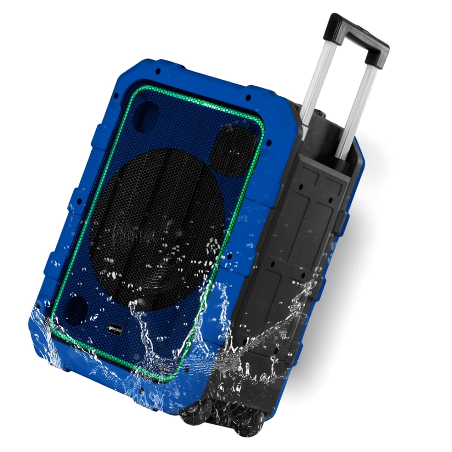 Gemini Portable Bluetooth Speaker with Wheels Party Speaker, IPX4 Water Resistant, LED Light Show, Dual Mic Inputs, Rechargeable Battery, Trolley