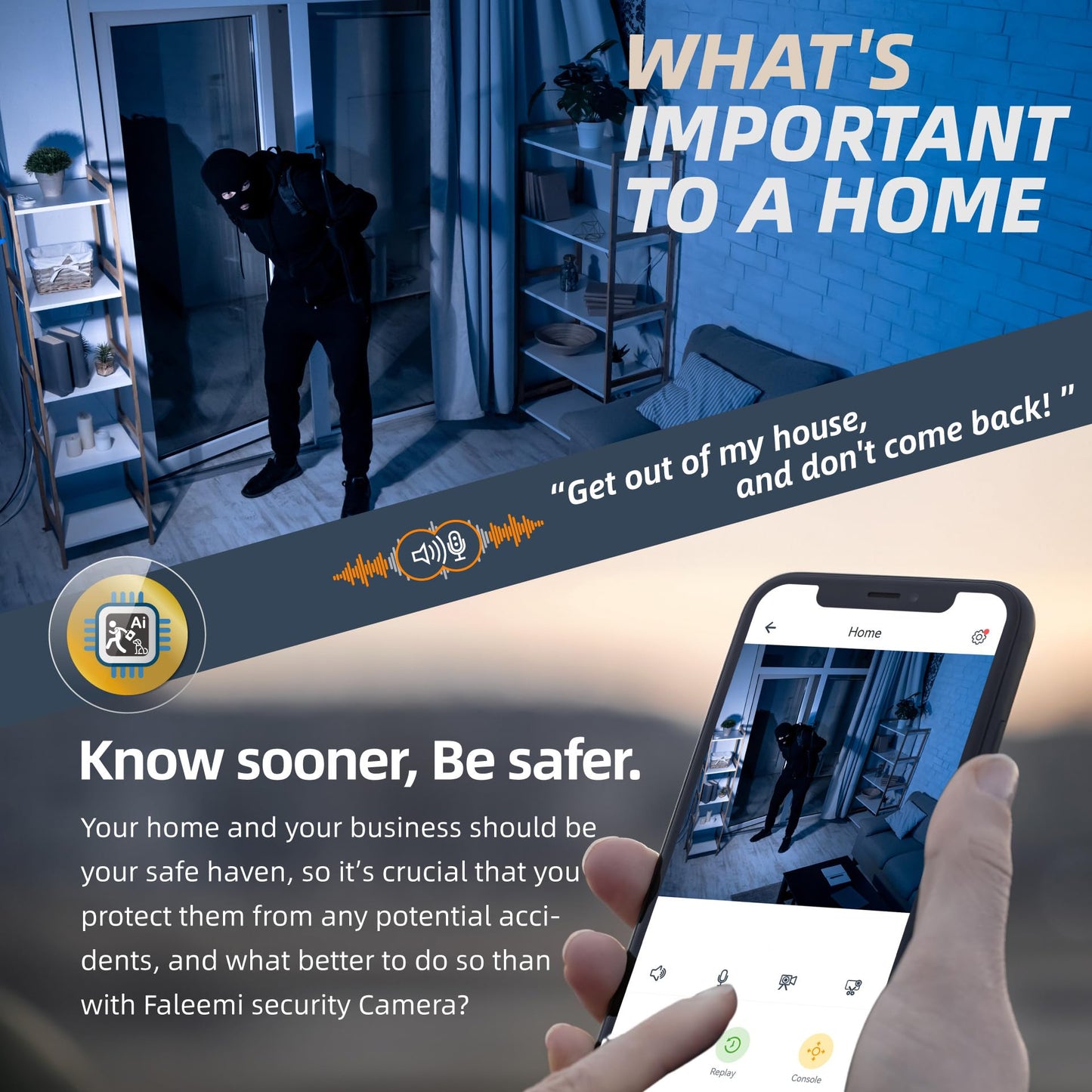 faleemi 2K WiFi Security Camera for Home with Cell Phone App Control, Color Night Vision, Ai Motion Detection, Auto Tracking, 2 Way Audio, Waterproof