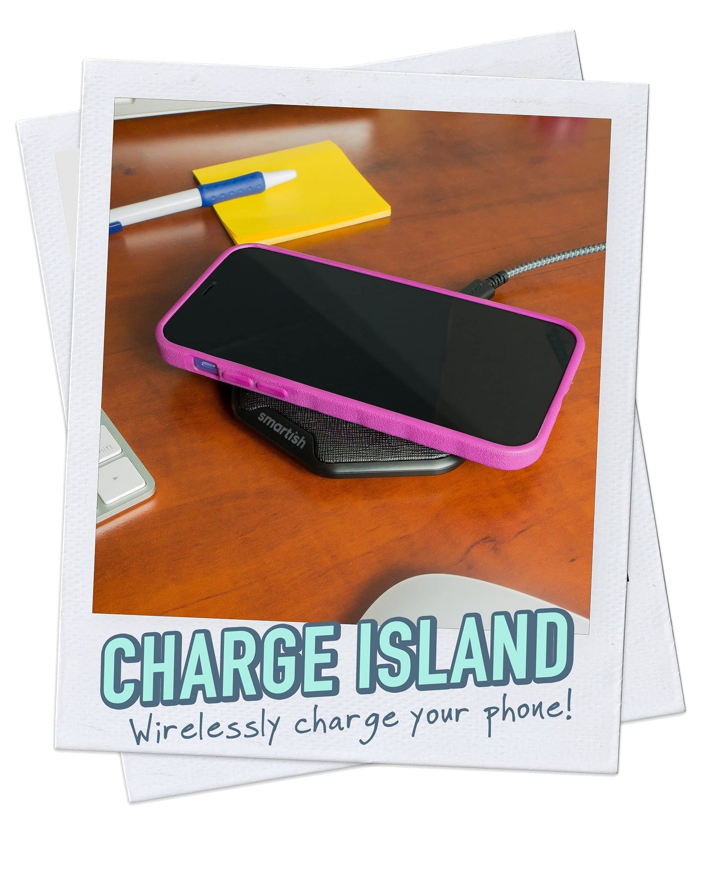 Smartish Fast Wireless Charger - Charge Island Power Couple Qi-Certified 15W Charging Pad [Textured & Non-Slip] + 2-Port Wall Charger - for iPhone