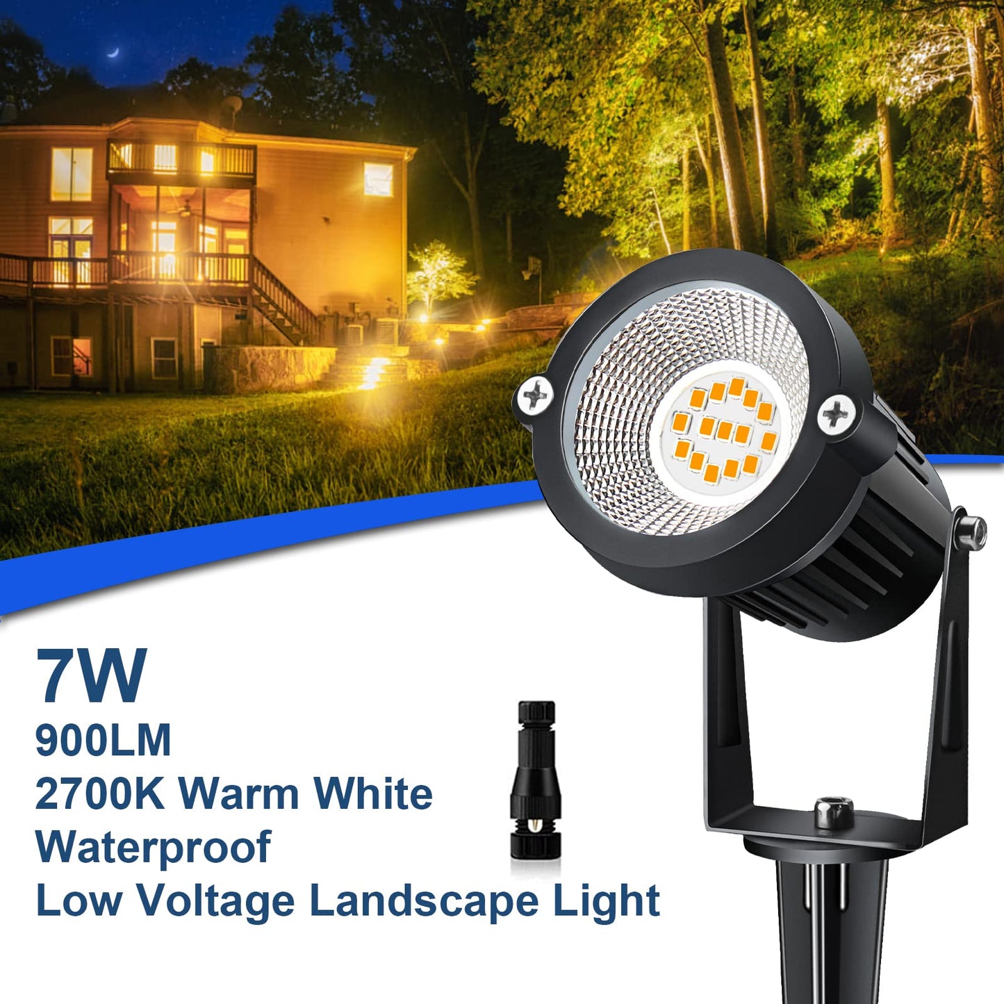 Mutois Landscape Lighting, Outdoor LED Low Voltage Landscape Lights 7W 900LM Waterproof 12V Garden Lights Flag Landscape Spotlights with Spike Stand