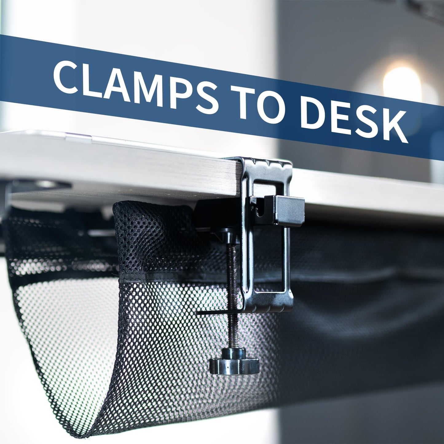 VIVO No Drill Clamp-on 44 inch Mesh Net Under Desk Cable Management Wire Organizer, Adjustable Home Office Standing Desk Cord Storage Sleeve, Black