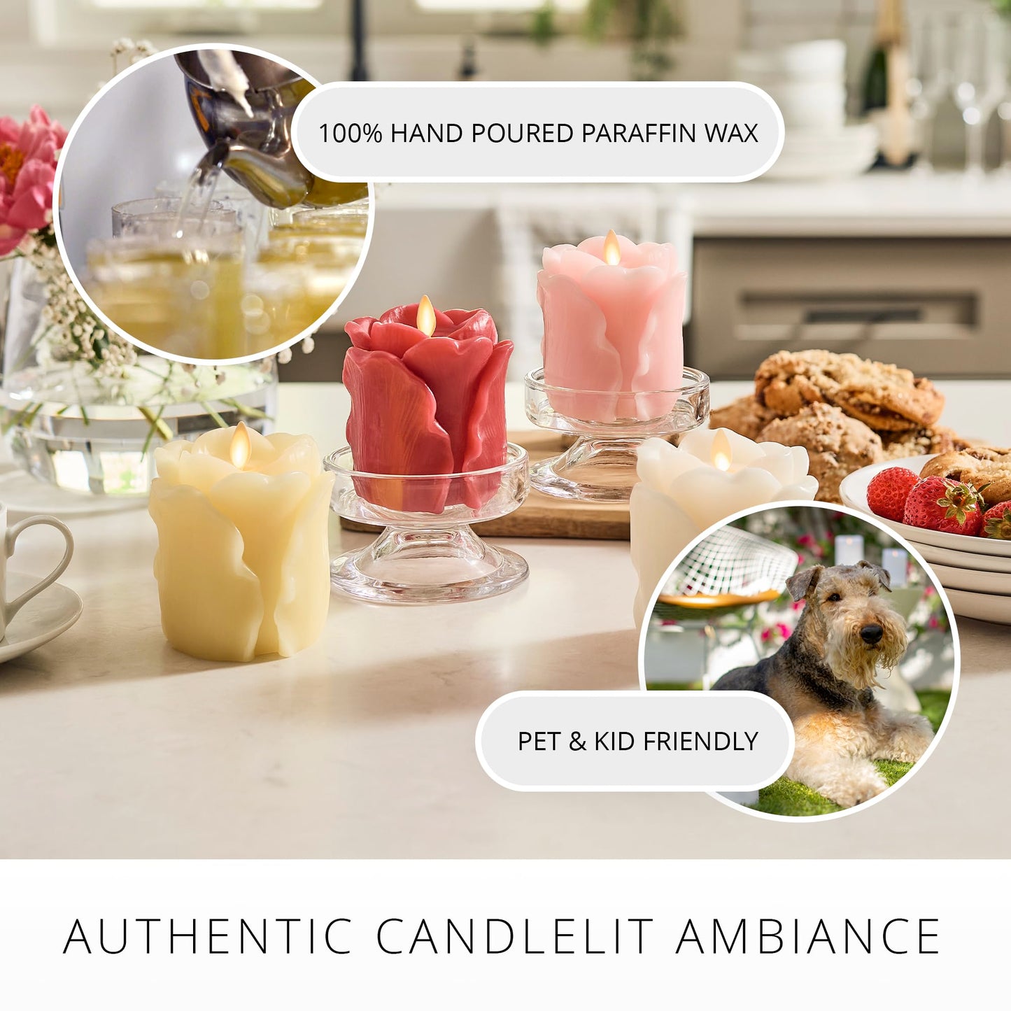 Luminara True Red Rose Flameless Candle - 3.6" x 4.3" Rosebud Pillar - Real Flame Technology w/Flickering LED Light - Perfect for Mother's Day