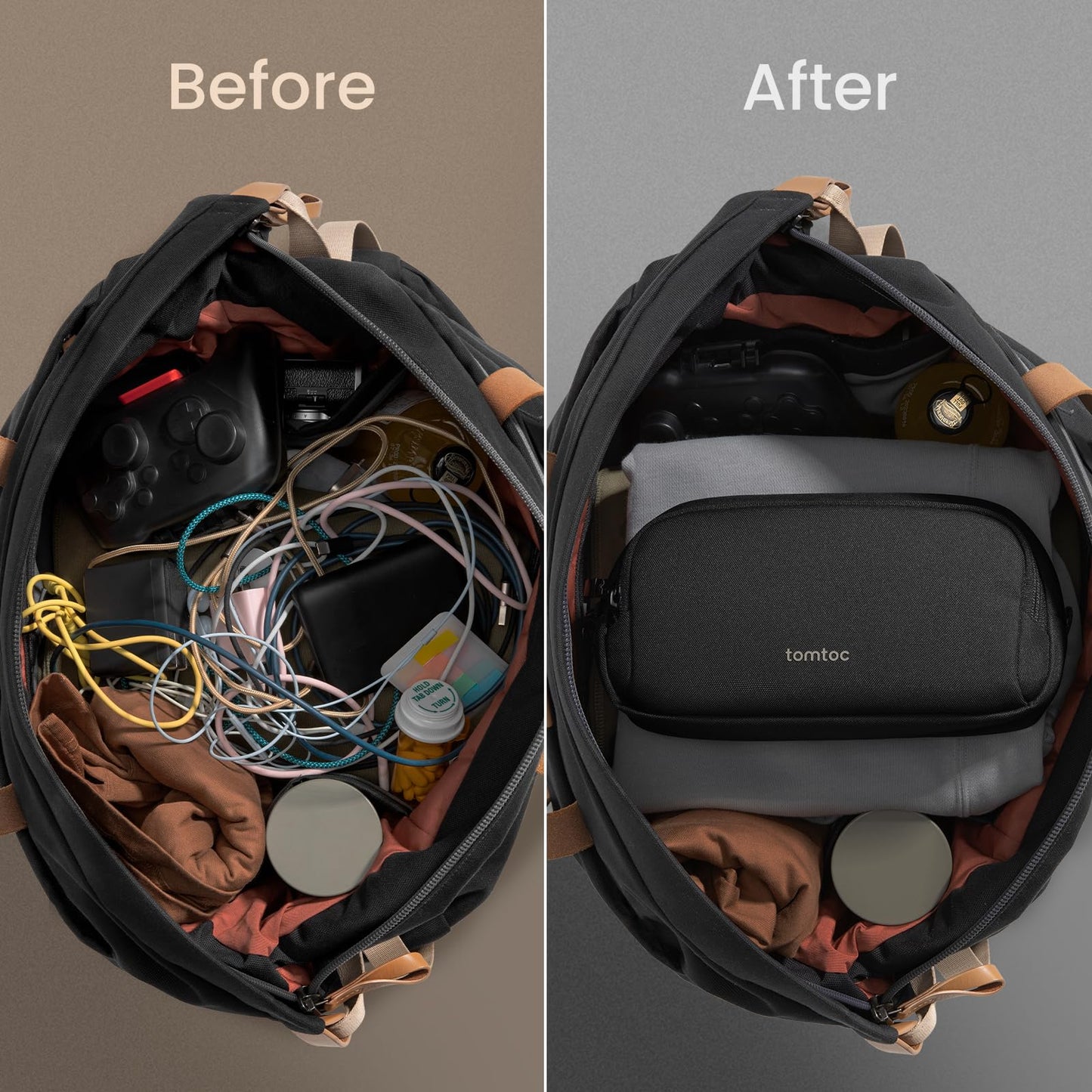 tomtoc Electronic Organizer Travel Case, Water Resistant Dual Compartment Tech Pouch Cable Organization Storage Bag for Charger, Cord, Phone, Hard