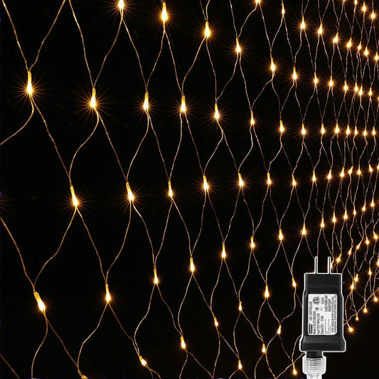 LYHOPE 12ft x 5ft 360 LED Christmas Net Lights, 8 Modes Low Voltage Mesh Christmas Decorative Lights for Xmas Trees, Bushes, Wedding, Garden, Outdoor