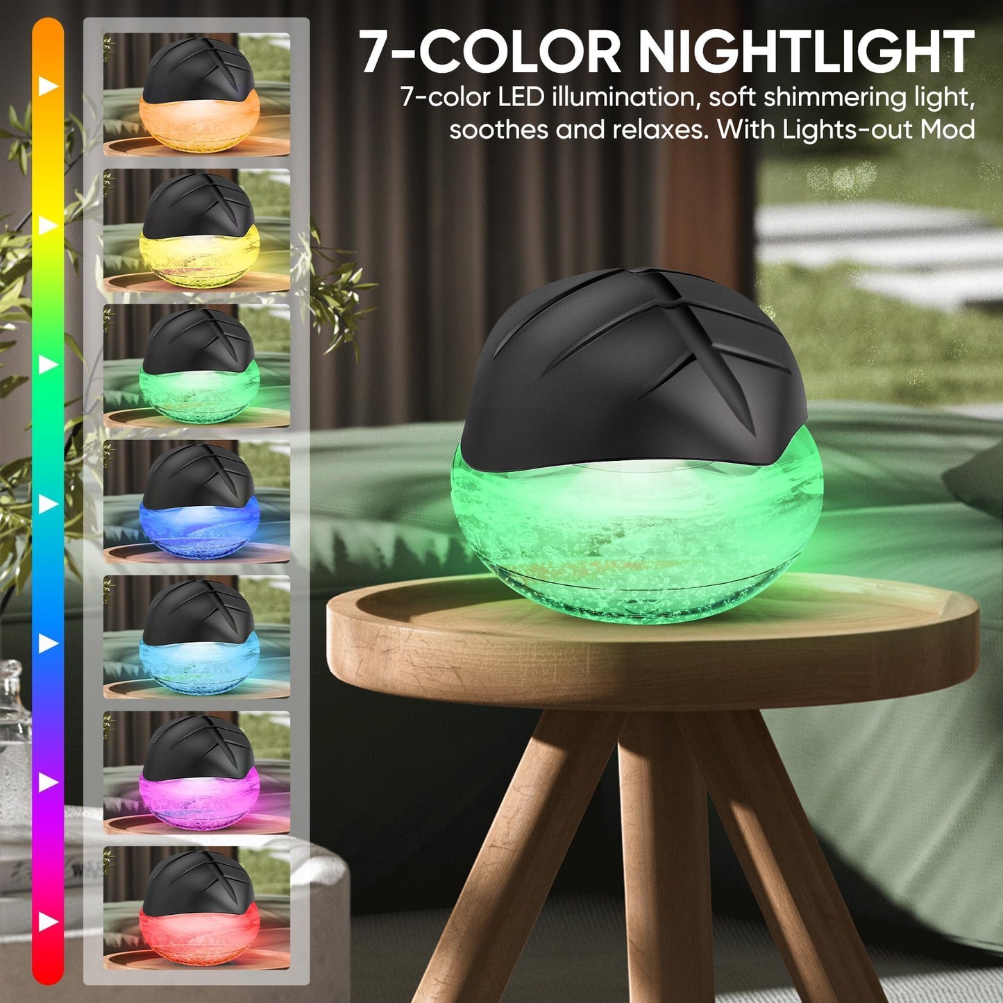 Water Based Air Purifier for Home with Essential Oil Diffuser and Humidifier Function, Rainbow Air Washer with LED Light, Freshener for Smoke and Pet